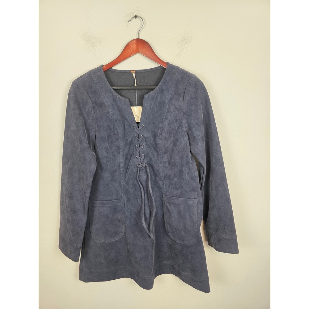 Free People Bradley Deeper Iris Navy Faux Suede Lace Up Dress Womens Small